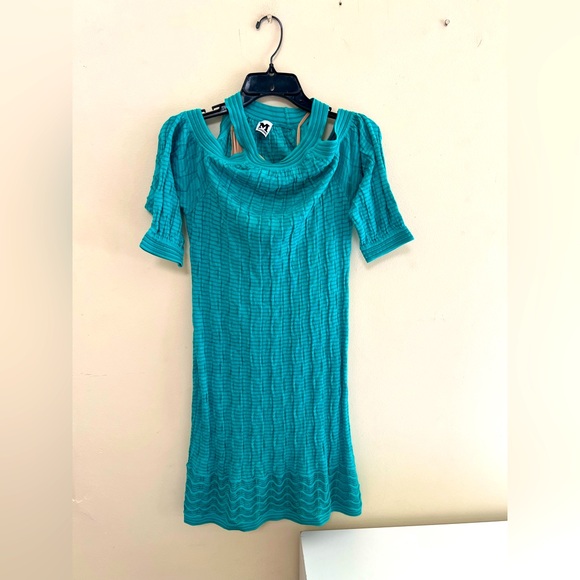 Missoni Dresses & Skirts - Missoni Turquoise Knit Dress with Cut out shoulders